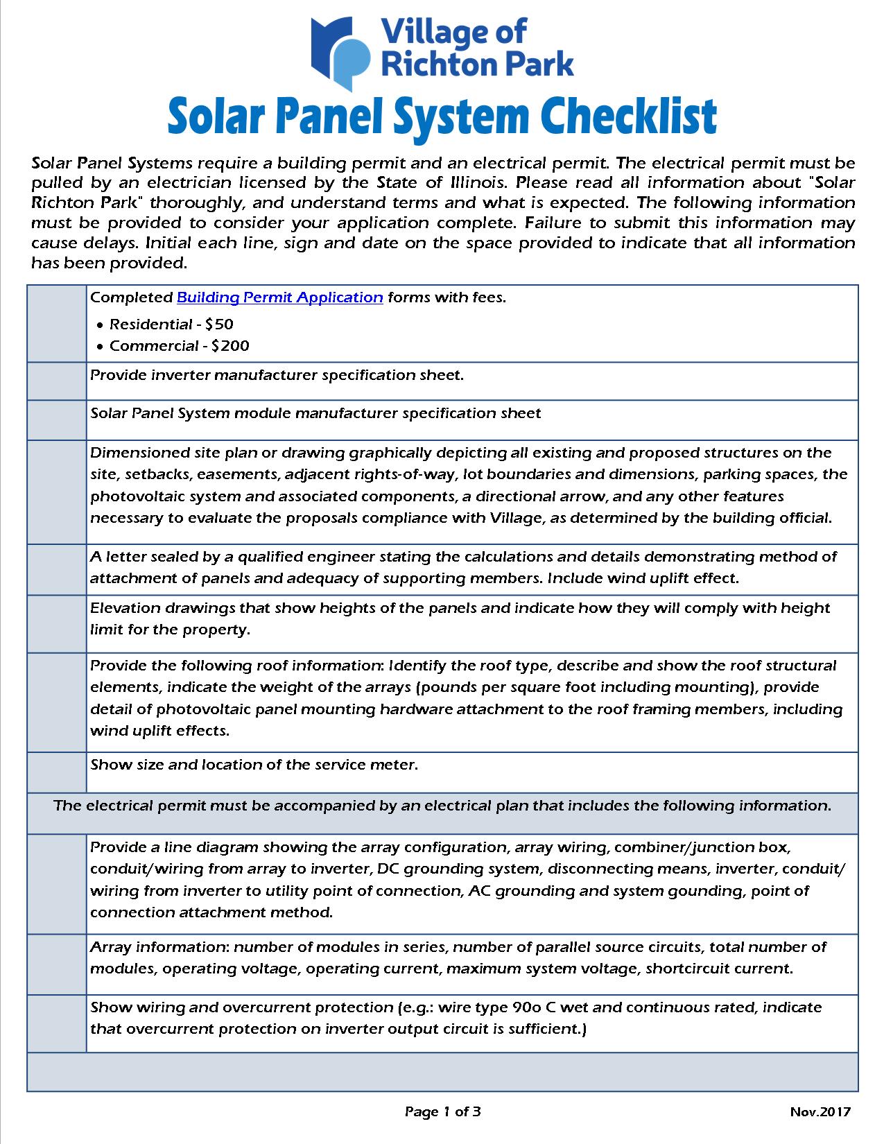 Richton Park - Solar Panel Checklist - p1