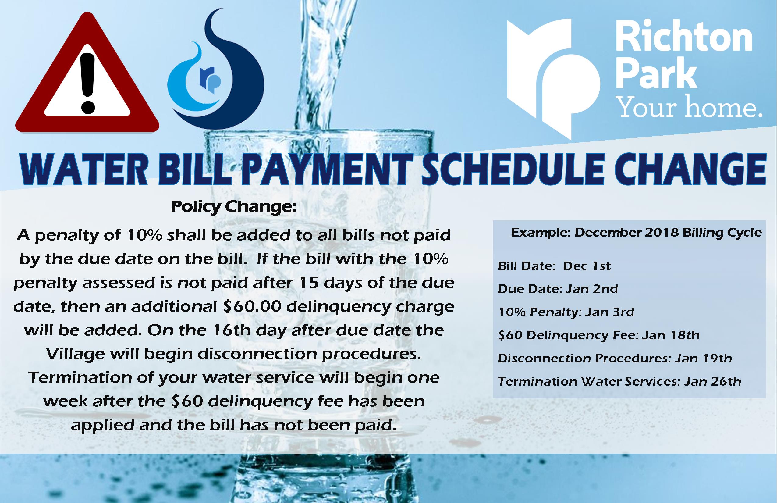 Water Bill Payment Schedule Change