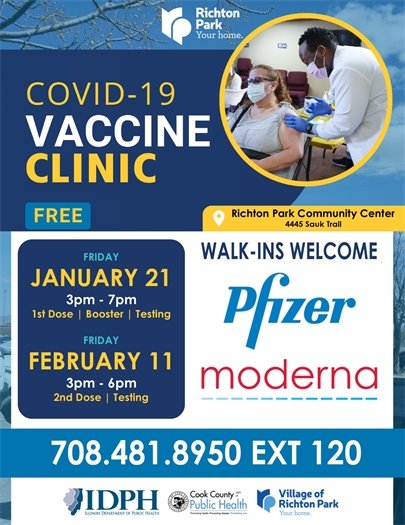 Covid-19 Vaccination Event" for Friday January 21, 2022 from 3:00 pm to 7:00 pm