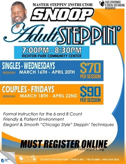 Adult Stepping | $70 singles (Wednesdays)  | $90 couples (Fridays) 